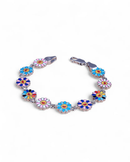 Sterling Silver Enamel Filled Murakami Flower Bracaelet