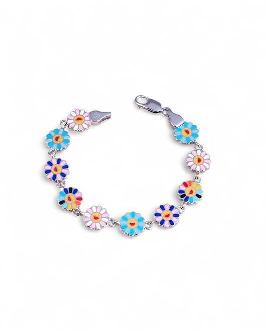 Sterling Silver Enamel Filled Murakami Flower Bracaelet