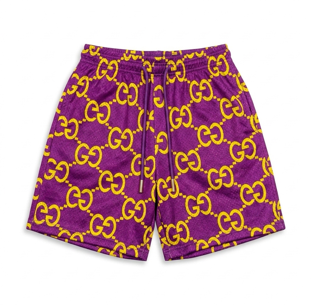 Purple/Yellow GG Mesh Shorts