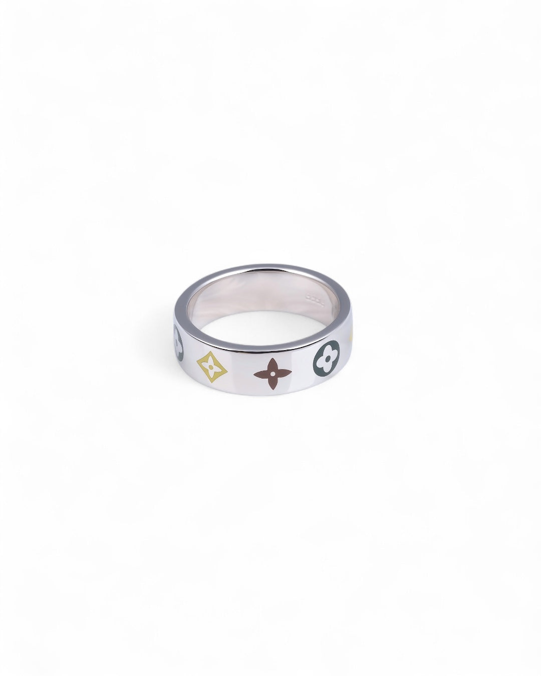 Sterling Silver Enamel Filled Monogram Band Ring