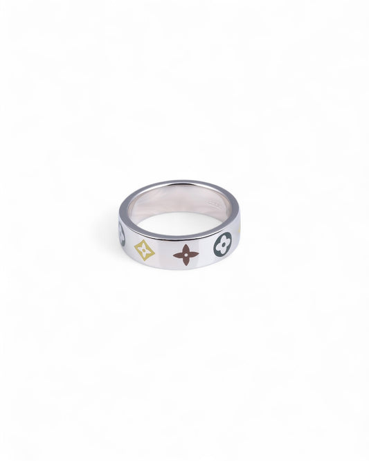 Sterling Silver Enamel Filled Monogram Band Ring