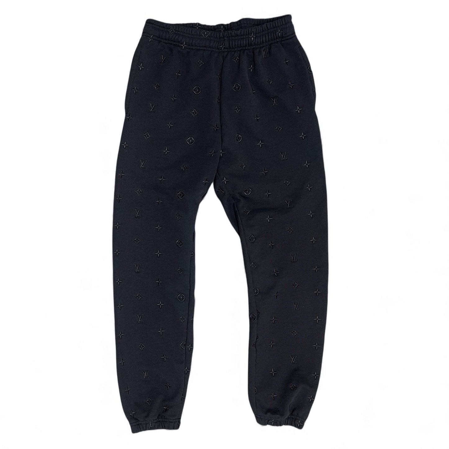 Black/Black Embroidered Monogram Sweat Pants